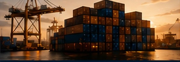 Container terminal at sunset