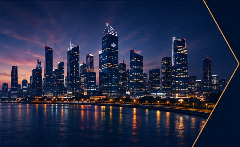 City skyline at dusk