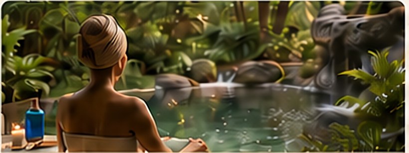 An open-air thermal pool set in dense greenery