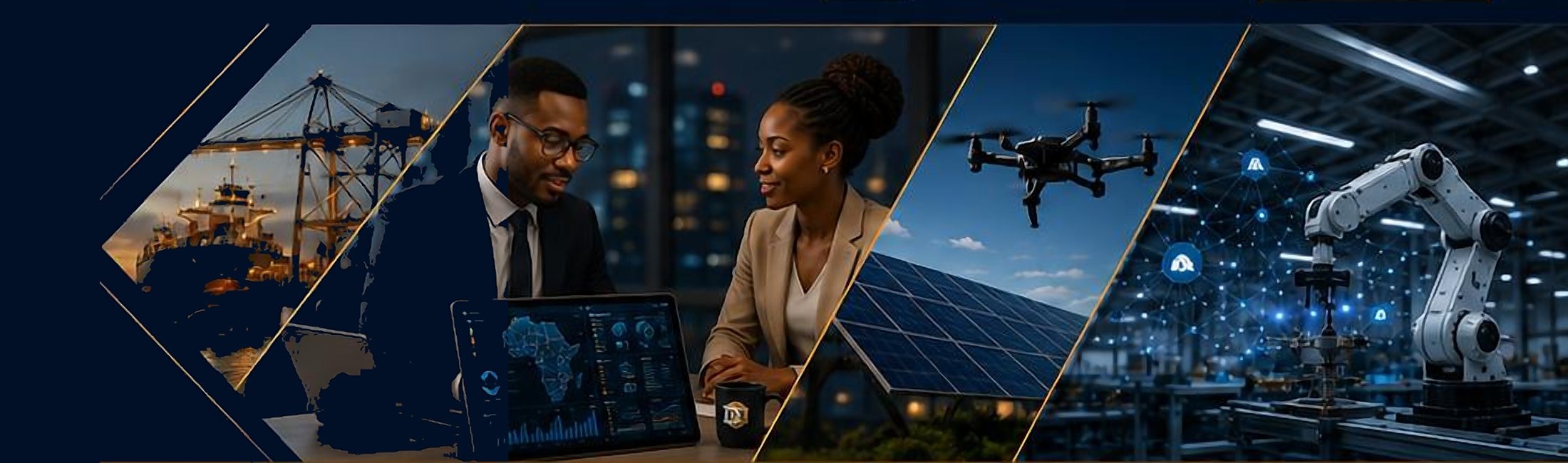 Port logistics, a client working session, drone and solar monitoring, and robotic assembly