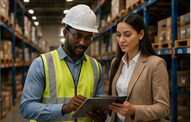 A site supervisor and a colleague reviewing an order