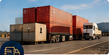 Containers and a delivery truck at a depot